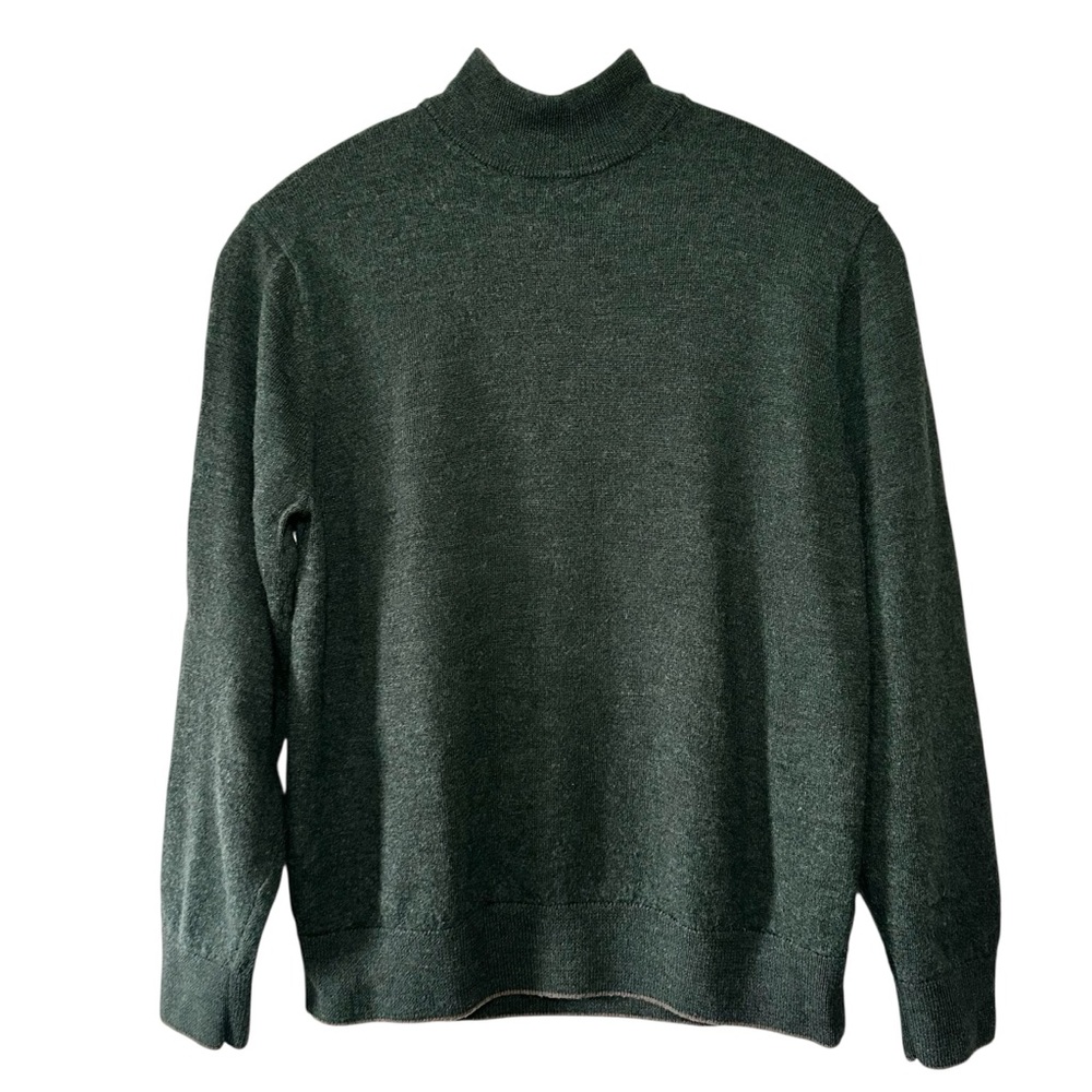 Patrick James Men’s Forest Green Mock Neck 100% Merino Wool Sweater- Size Medium